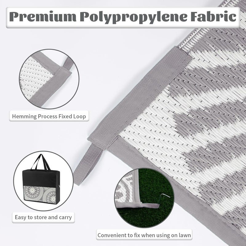 Ileading Reversible Plastic Outdoor Rug Modern Geometric Style Patio Straw Mat Waterproof Deck Carpets Non Shedding Portable Area Rugs for RV Beach Backyard Outside Pool Picnic Camping (5'x8'Grey) - Image 5